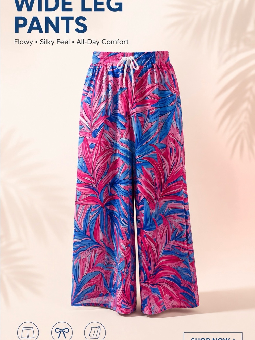Wide Leg Floral Print Pants in Pink & Blue NWOT
